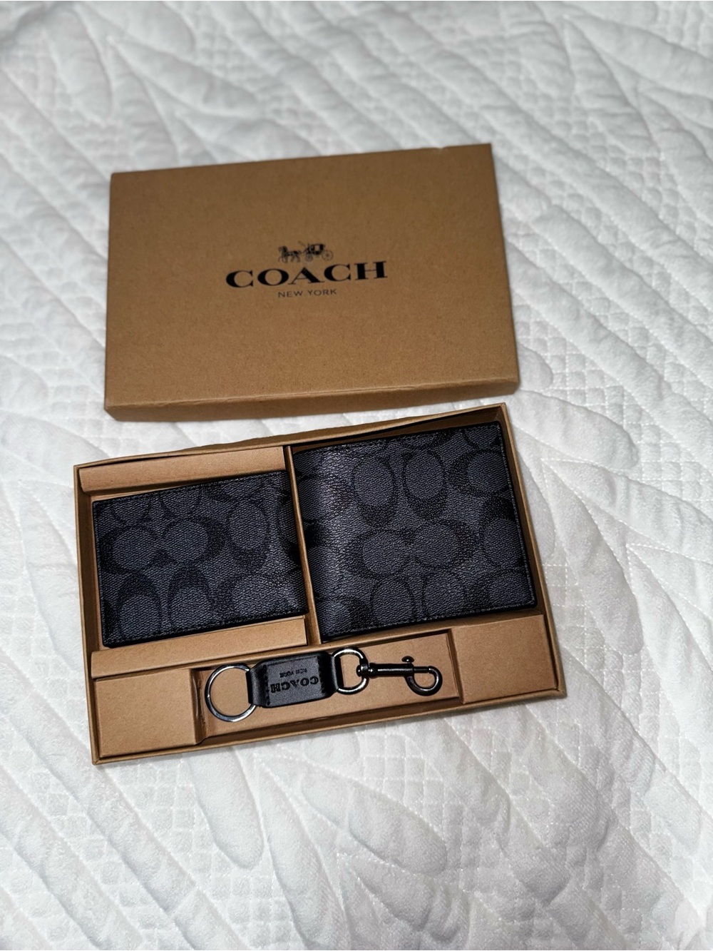 COACH Men's Black Signature Leather Wallet & Card Case Gift Set